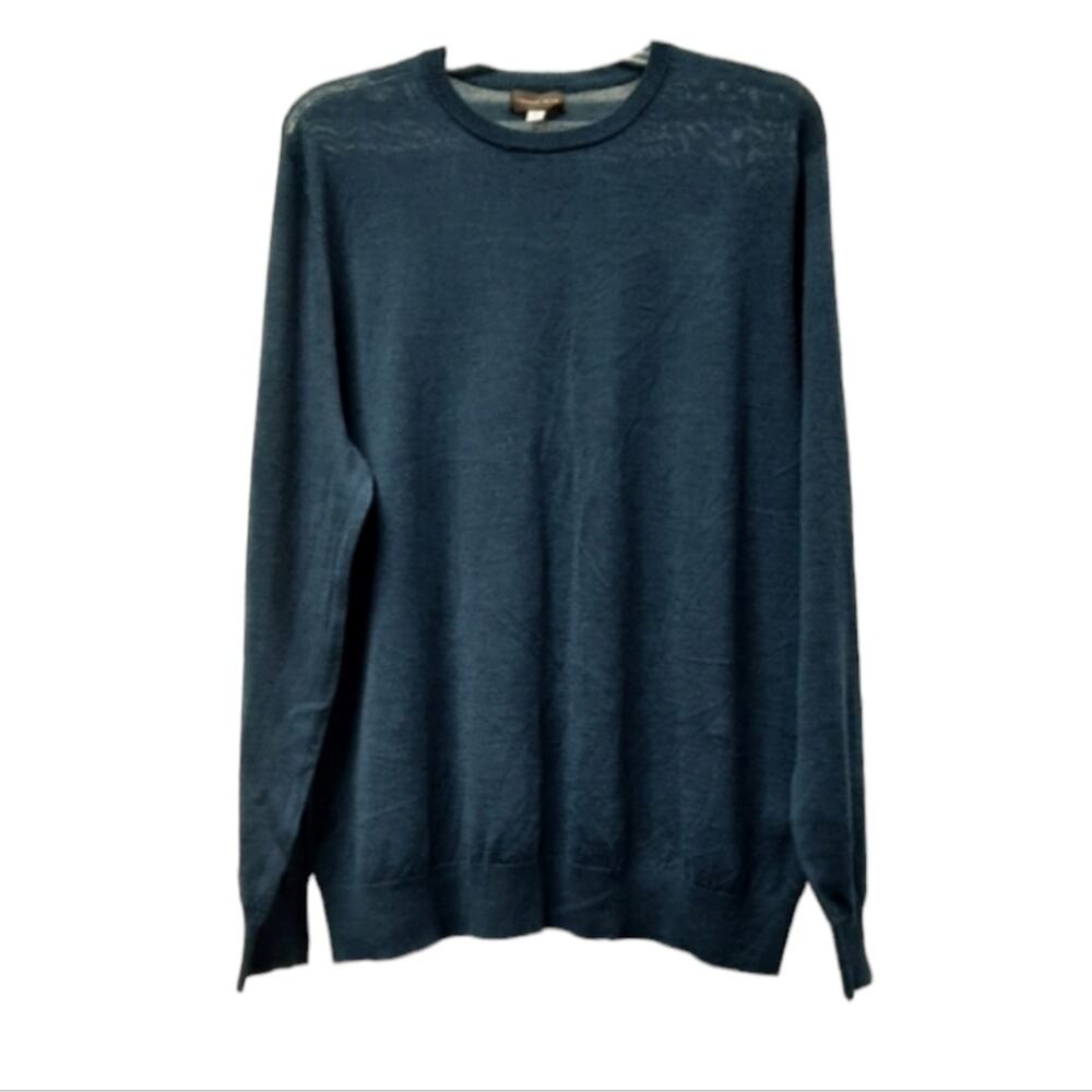 Thomas Dean Mens Sweater Size XXL Dark Teal Merino Wool Blend Crew Neck Pullover